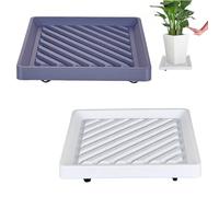 KangTeer 2 Pack Square Plant Caddy with Hidden Wheels, 31cm Inner Length Mobile Plant Pot Stand with Casters, Rolling Plant Trolley for Indoor Outdoor, White & Grey