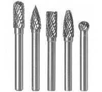 KangTeer Carbide Burr Bits 5pcs 8mm Dia 1/4 Shank Double Cut Tungsten Carbide Rotary File Cutting Burs Tool Rotary Drill Die Grinder Bits