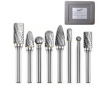 KangTeer Carbide Burr Set 8Pcs 1/4" Shank Double Cut Tungsten Carbide Rotary File Tool for Die Grinder Drill Bits,Metal Woodworking Deburring Carving Milling (8x1/4)