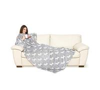 Kanguru Deluxe Doggy, fluffy blanket, fleece blankets for adults, blanket with sleeves with Kangaroo pocket, gifts for women, snuggle blanket, gray, 140x210 cm