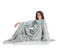 KANGURU Deluxe Glow in the Dark Stars Butterflies, fluffy blanket, fleece blanket, blanket with sleeves with Kangaroo pocket, for women, throw blanket, Gray, 140x180 cm