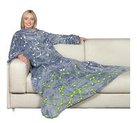 Kanguru Deluxe Glow in the Dark Stars Constellations, Fluffy Fleece Blanket with Sleeves, Kangaroo Pocket, Women's Throw Blanket, Blue, 140x180 cm