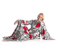 KANGURU Deluxe Hello KItty, Super Soft and cozy Fleece Blanket With Sleeves with a pouch pocket, colour White, Adults Size 140 x 180 cm one size, 1287