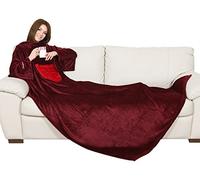KANGURU Deluxe Passion, Fluffy, Fleece Adults, Sleeves with Kangaroo Pocket, Christmas, Gifts for Women, Snuggle Blanket, red, 140x210 cm, Polyester, Burgundy, 140 x 210 cm
