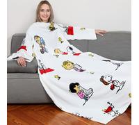 Kanguru Deluxe Peanuts Snoopy Wearable Blanket with Sleeves & Kangaroo Pocket - Soft Fleece Throw, Light Grey, 140×180 cm (55×71 in)