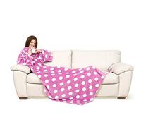 Kanguru Deluxe Pop, fluffy blanket, fleece blankets for adults, blanket with sleeves with Kangaroo pocket, gifts for women, snuggle blanket, pink Polka dots, 140x210 cm