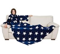 Kanguru Deluxe Stars, fluffy blanket, fleece blankets for adults, blanket with sleeves with Kangaroo pocket, gifts for women, snuggle blanket, blue, 140x210 cm