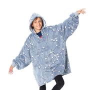 Kanguru Fluffi Hoodie Fleece Throw Sweatshirt - Kangurone Fluffy Microfiber Oversized Wearable Blanket Glow in the Dark Constellations with fur effect, Blue, for Kids size 75x75cm