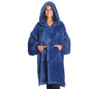 Kanguru Fluffi Midnight Hoodie Fleece Throw Blanket Sweatshirt - Kangurone Fluffy Flannel Oversized Wearable Blanket with fur effect, Blue, for Adults Men Women Teenagers size 95x95cm