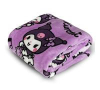 Kanguru Kuromi Blanket Cute Kawaii Sanrio Fleece Throw 130×170 cm, Purple Microfibre Blanket for Sofa, Bed & Travel, for Girls & Women