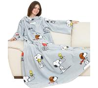 Kanguru Deluxe Snoopy, fluffy, fleece adults, sleeves with Kangaroo pocket, for women, snuggle blanket, Light Grey, 140x180 cm, Polyester, Single