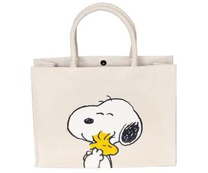 Kanguru Snoopy & Woodstock Cotton Tote Bag - 100% Cotton Canvas Shopper with Inner Pocket, Reusable Peanuts Gift Bag for Women, Mum or Teacher, Travel & Lunch Tote, White