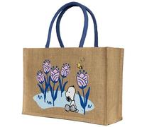 Kanguru Tote Bag Floral Snoopy in Jute with Inner Pocket, Peanuts, Reusable Shopper Canvas Bag, for Travel, Lunch, Birthday Gifts for Women, Gift for Her, Mum, Teachers, Friends, Beige