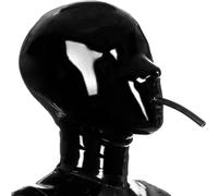 Kangxinsheng Black Latex Hood Mask with Mouth Tube,Full Face Breathing Zipped Latex Mask,Novelty Rubber Masquerade Club Wear Costumes-M