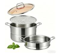 KANGXW 18/8 Stainless Steel 10 Quart 2 Tier Steamer Pot with 2 Stackable Baskets, Glass Lid, Multi-functional Stock Pot for Seafood, Vegetables, Dumplings, Induction Compatible(11.8 inch)