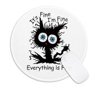 KANGYUSO Funny Cat Round Mouse Pad, It's Fine I'm Fine Everything is Fine Mousepad for Desk, Small Mouse Mat with Non-Slip Rubber Base Stitched Edge for Laptop Wireless Mouse Office Supplies Decor
