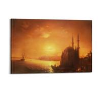 KANGZENG Ivan Aivazovsky Painter Works (View of Constantinople by Moonlight) Art Posters Room Aesthetic Print Art Wall Canvas Modern Bedroom Decor 20x30inch(50x75cm)