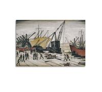 KANGZENG L. S. Lowry Painter Works (Cranes And Ships, Glasgow Docks) Art Posters Picture Canvas Wall Paint Arts Decor Modern Home Artworks 12x18inch(30x45cm)