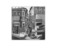 KANGZENG M. C. Escher Painter Works (Still Life And Street) Art Posters Wall Art Picture Canvas Prints Bedroom Living Room Decor 16x16inch(40x40cm)