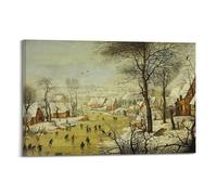 KANGZENG Pieter Bruegel The Elder Painter Works (Winter Landscape with Skaters And A Bird Trap -) Art Posters Picture Print Wall Art Canvas Decor Homes Decorative 20x30inch(50x75cm)