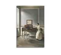 KANGZENG Vilhelm Hammershoi Painter Works (Woman Reading by A Piano) Art Posters Room Aesthetic Print Art Wall Canvas Modern Bedroom Decor 12x18inch(30x45cm)