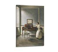 KANGZENG Vilhelm Hammershoi Painter Works (Woman Reading by A Piano) Art Posters Wall Art Canvas Prints Hanging Picture Home Decors Idea 20x30inch(50x75cm)