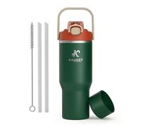 KANGZY Metal Water Bottle with Straw 1L/32oz - Vacuum Insulated Stainless Steel Flask, 2-in-1 Straw & Spout Lid, BPA-Free Leak-Proof Tumbler, Keeps Drinks Hot 8H+ / Cold 24H for Work, Travel Evergreen