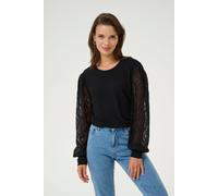 KAnima Lace Sleeve Round Neck Blouse Plain Kaffe Black M