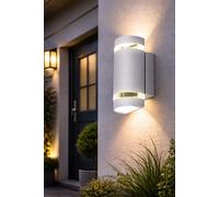 Kanlux Outdoor Wall Light Up Down GU10 Round Grey IP44 With 2x Warm White Bulbs
