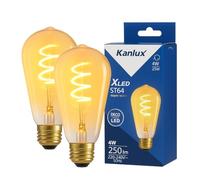 Kanlux ST64 LED Edison Bulbs E27 Screw Cap, 4W Warm Amber Spiral Filament, 1800K Vintage Decorative Light Bulbs, Non-Dimmable, Glass Retro Bulb for Home, Café, Bar - Pack of 2
