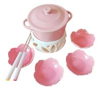 KANLVU Ceramics Chocolate Fondue Set Pink Cheese Fondue Sets with Lid Ice Cream Dessert Butter Warmer Set Chocolate Melting Pot