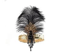 KANLVU Elegant Flapper Headpiece with Glitter Sequins, Art Deco Crystal Design for Roaring 20s Themed Parties, Crystal Showgirl Feather Headpiece Women Grils Hairstyles