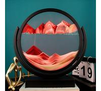 KANLVU Moving Sand Art Sandscape 3D Liquid Motion Dynamic Desk 360° Flip Round for Office Meditation Stress Relief Sand Art Picture(Red,12IN_Black Frame)