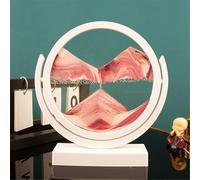 KANLVU Moving Sand Art Sandscape 3D Liquid Motion Dynamic Desk 360° Flip Round for Office Meditation Stress Relief Sand Art Picture(Pink,8IN_White Frame)