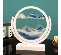 KANLVU Moving Sand Art Sandscape 3D Liquid Motion Dynamic Desk 360° Flip Round for Office Meditation Stress Relief Sand Art Picture(Blue,8IN_White Frame)