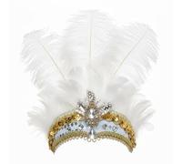 KANLVU Sparkling Showgirl Headdress for Carnival, Adorned with Sequins and Multi-Layer Ostrich Feathers, Designed for Stage Performance, Parade, Celebrations Headpiece Accessories(White)
