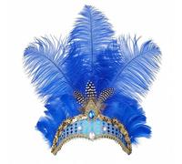 KANLVU Sparkling Showgirl Headdress for Carnival, Adorned with Sequins and Multi-Layer Ostrich Feathers, Designed for Stage Performance, Parade, Celebrations Headpiece Accessories(Blue)