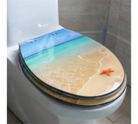 KANNORE Toilet seat, with Automatic lowering, with Slow lowering and Soft-Close Function, Toilet Glasses Made of urea-Formaldehyde Resin-Beach