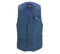KANO Herringbone Tweed Check Waistcoat Stylish Occasions XPOSED Blue 42