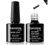 Kanorine Gel Nail Polish Base Coat and No Wipe Top Coat Set, Shine Finish TopCoat and Long Lasting Multi-Functional BaseCoat,Soak-Off UV LED Gel Nail Art Design Manicure New Upgraded 2×10ml