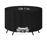 KANOSON Garden Table Cover - Round, Waterproof, Heavy Duty, Windproof Patio Set Cover - Large Rip Proof 210D Oxford Fabric - Ø128 x 71cm