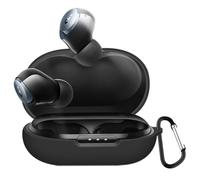 KANOYO Silicone Cover Compatible with Anker Soundcore Space A40,Full Body Protection Case,Supports Wireless Charging,Shock Resistant with Anker Soundcore Space A40 Case,With Carabiner (Blak)
