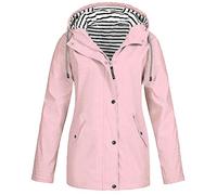 Kanpola Women Solid Color Rain Jacket Outdoor Plus Waterproof Hooded Raincoat Windproof Windbreaker (XXX-Large, Pink A)
