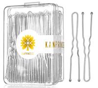 KANPRINCESS 100PCS 2.4Inch U Shaped Hair Pins,Brown Bobby Pins for All Hair Types,Hair Pins for Women,Pain-Free U Pins for Buns With Box(Silver)