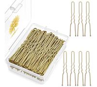 KANPRINCESS 100PCS 2.4Inch U Shaped Hair Pins,Gold Bobby Pins for All Hair Types,Hair Pins for Women,Pain-Free U Pins for Buns With Box(Gold)