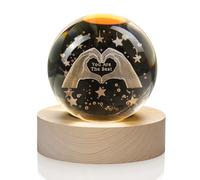 kanpura 2.3in Crystal Ball Night Light with Wooden Base 3D Carved Heart Decor for Anniversary, Wedding, Birthday
