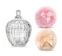 kanpura 3 Pcs Large Body Powder Puff and Container Powder Container with 2 Soft 3.5" Puff Refillable Organizer Storage for Baby Women Reusable, Washable, Wet and Dry Makeup