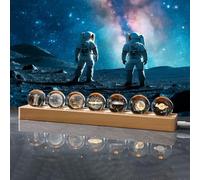 kanpura 3D Solar System Crystal Ball Night Light 7pcs Planet Crystal Balls with LED Wooden Base for Home Birthday Party Gifts