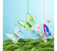 KANPURA 3pcs Butterfly Hangings Crystal Ornament for Women Glass Flying Butterfly Hanging Ornaments for Valentine's Day, Birthday, Home Decor
