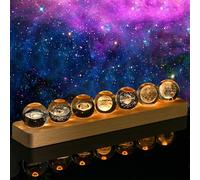 kanpura Set of 7 Planet Crystal Ball Night Light 1.57-inch Solar System Galaxy Decorative Balls with LED Wooden Base for Meditation Positive Energy Decor